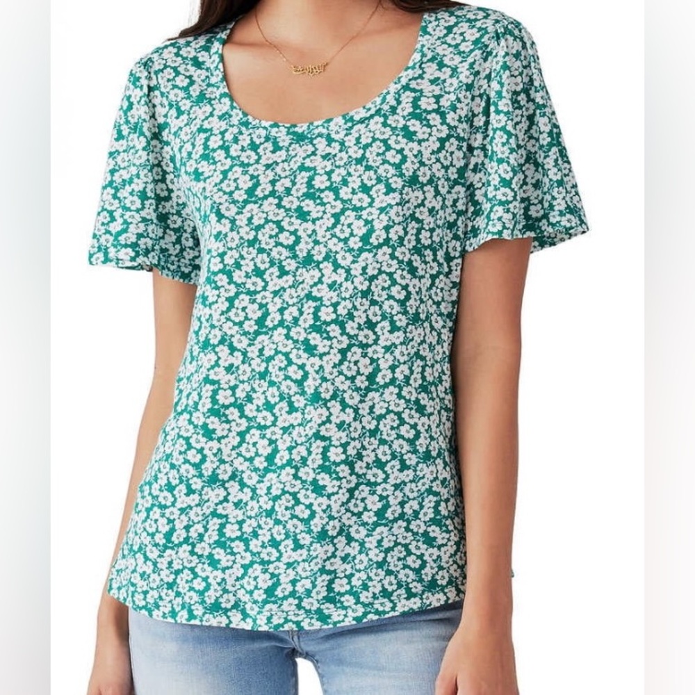 Lucky Brand Floral Short Flutter Sleeve Top small petite